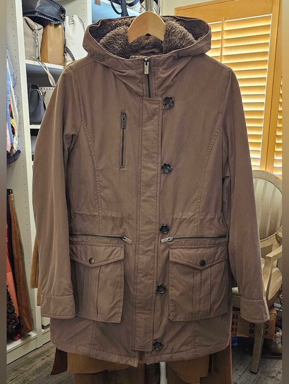 Rachel Roy tan parka. Size XS.
